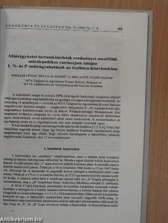 Műtrágyázási tartamkísérletek eredményei mezőföldi mészlepedékes csernozjom talajon I. N- és P-műtrágyahatások az őszibúza-kísérletekben