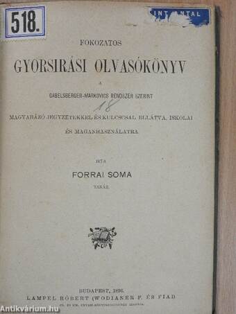 Fokozatos gyorsirási olvasókönyv a Gabelsberger-Markovics rendszer szerint