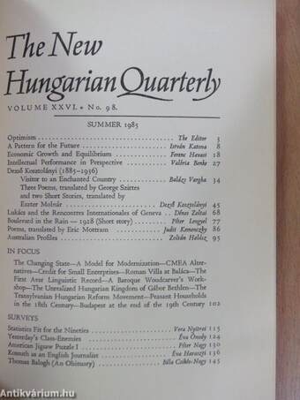 The New Hungarian Quarterly Summer 1985.