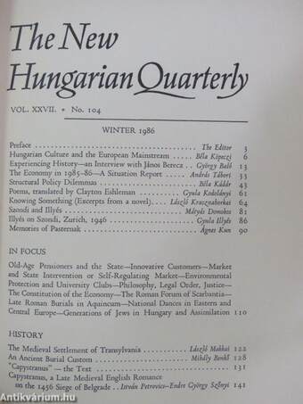 The New Hungarian Quarterly Winter 1986