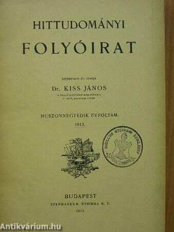 Hittudományi folyóirat 1913.