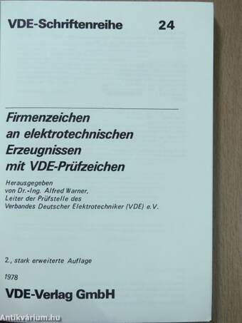 Firmenzeichen an elektrotechnischen - Erzeugnissen mit VDE-Prüfzeichen