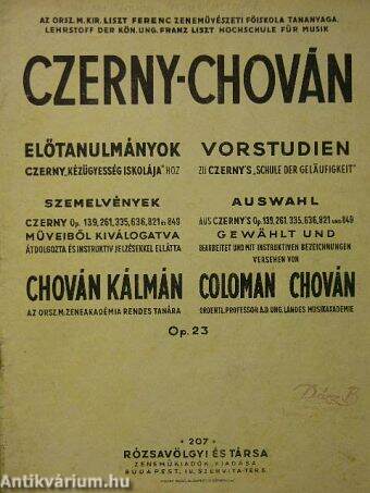 Előtanulmányok Czerny "Kézügyesség iskolája"-hoz