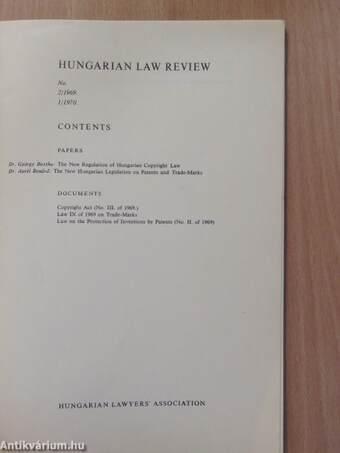 Hungarian Law Review 2/1969 1/1970 (aláírt példány)