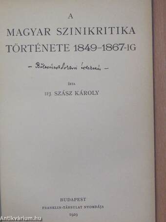 A magyar szinikritika története 1849-1867-ig