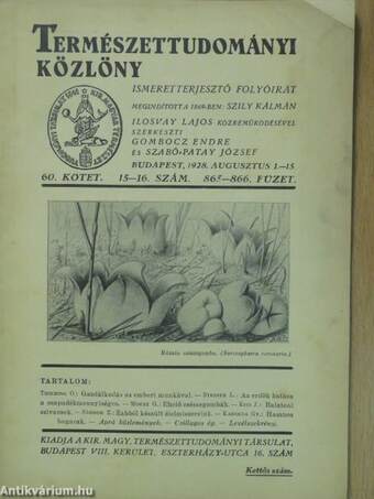 Természettudományi Közlöny 1928. augusztus 1-15.