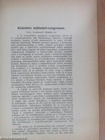 A X-ik Nemzetközi Zoológiai Congressus sejtkutató szakosztálya 1927