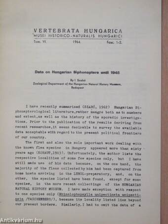 Data on Hungarian Siphonaptera until 1945