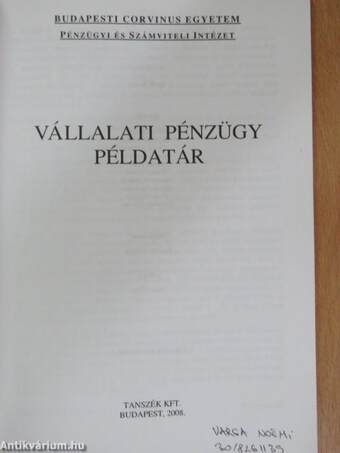 Vállalati pénzügy példatár