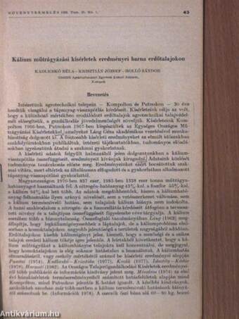 Kálium műtrágyázási kísérletek eredményei barna erdőtalajokon