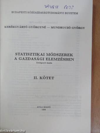 Statisztikai módszerek a gazdasági elemzésben II. (töredék)