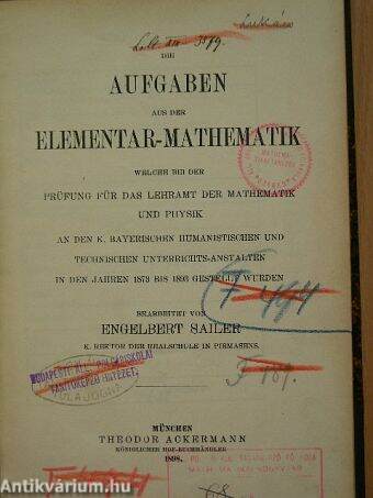 Die Aufgaben aus der Elementar-mathematik 1873-1893