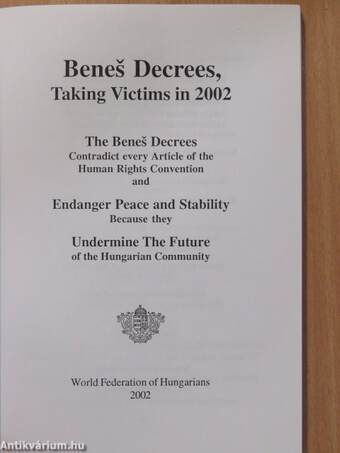 Benes Decrees, Taking Victims in 2002 (dedikált példány)