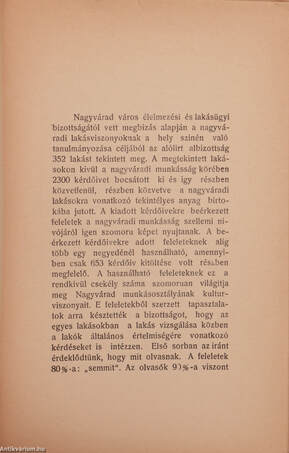 Jelentése a nagyváradi lakásügyi bizottságnak a nagyváradi alsónéposztályok lakásviszonyairól