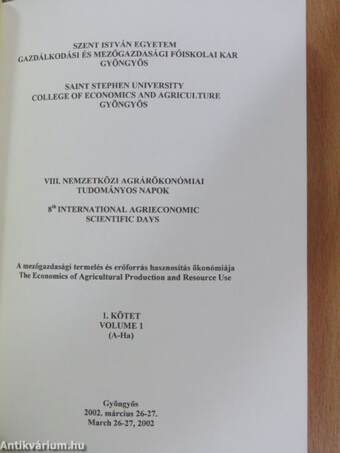 VIII. Nemzetközi Agrárökonómiai Tudományos Napok 1.