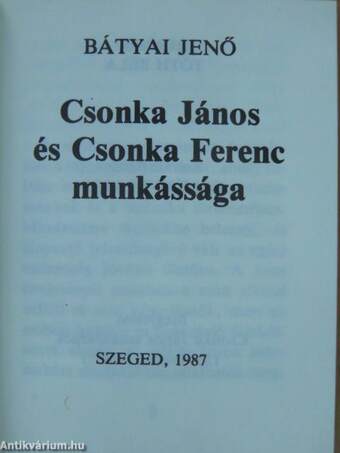 Csonka János és Csonka Ferenc munkássága (minikönyv)