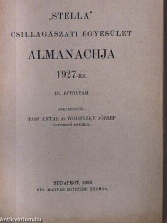 "Stella" Csillagászati Egyesület Almanachja 1927-re