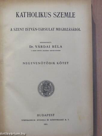 Katholikus Szemle 1931. január-június (fél évfolyam)