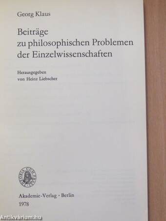 Beiträge zu philosophischen Problemen der Einzelwissenschaften