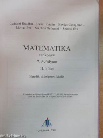 Matematika tankönyv 7/II.