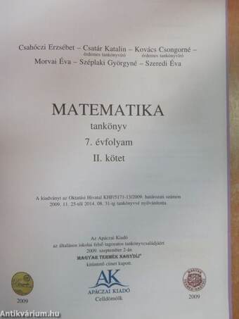 Matematika tankönyv 7/II.