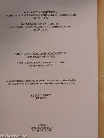 VIII. Nemzetközi Agrárökonómiai Tudományos Napok