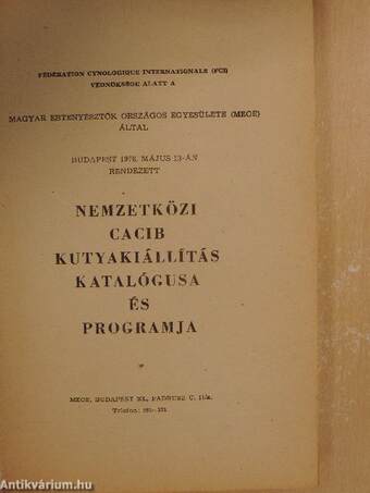 Nemzetközi CACIB Kutyakiállítás katalógusa és programja 1979. május 13.