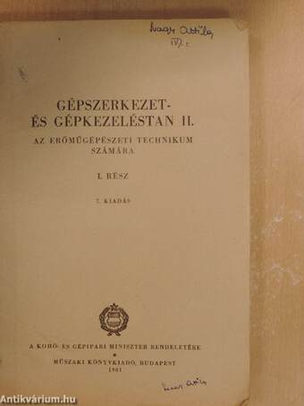 Gépszerkezet- és gépkezeléstan II/I.