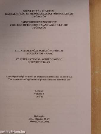 VIII. Nemzetközi Agrárökonómiai Tudományos Napok 3.