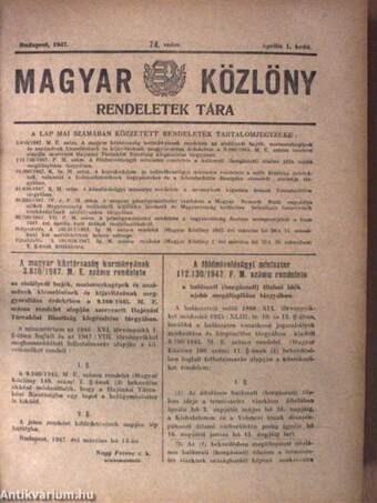 Magyar Közlöny 1947. április 1.-junius 29.