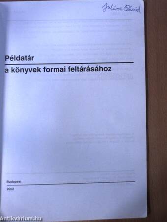 Példatár a könyvek formai feltárásához