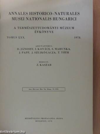 Annales Historico-Naturales Musei Nationalis Hungarici 1978