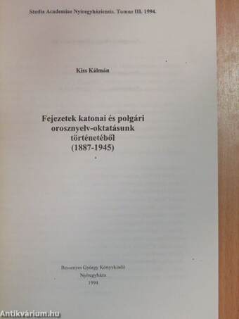 Fejezetek katonai és polgári orosznyelv-oktatásunk történetéből