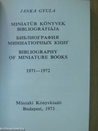 Miniatűr könyvek bibliográfiája 1971-1972 (minikönyv) (számozott)