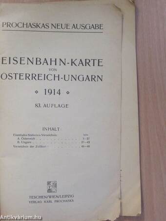 Eisenbahn-Karte von Österreich-Ungarn 1914. - Kísérő füzet (rossz állapotú)