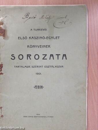 A turkevei első kaszinó-egylet könyveinek sorozata tartalmuk szerint osztályozva 1901. (rossz állapotú)