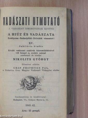 Vadászati utmutató 1941-42. (rossz állapotú)