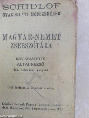 Schidlof gyakorlati módszerének magyar-német/német-magyar zsebszótára I-II. (rossz állapotú)