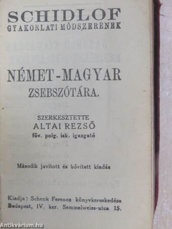 Schidlof gyakorlati módszerének magyar-német/német-magyar zsebszótára I-II. (rossz állapotú)