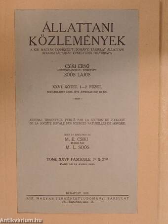 Állattani közlemények 1929/1-2.