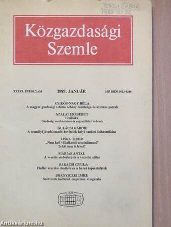 Közgazdasági Szemle 1989. január-december