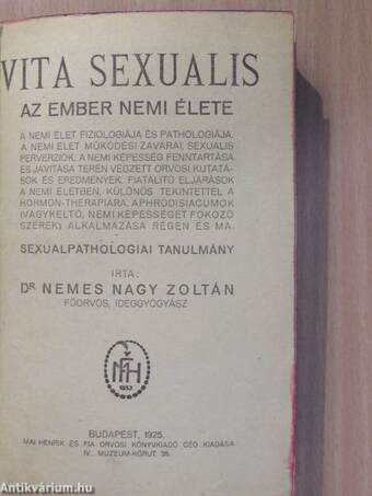 Vita sexualis - Az ember nemi élete (dedikált, számozott példány)