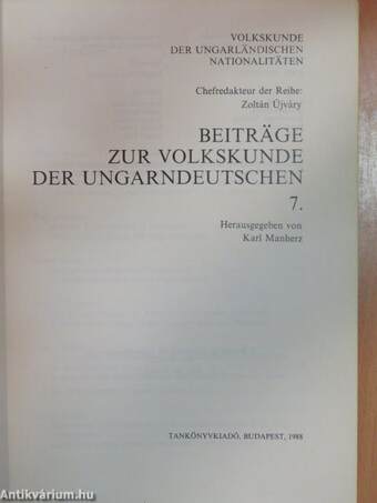 Beiträge zur Volkskunde der Ungarndeutschen 1988