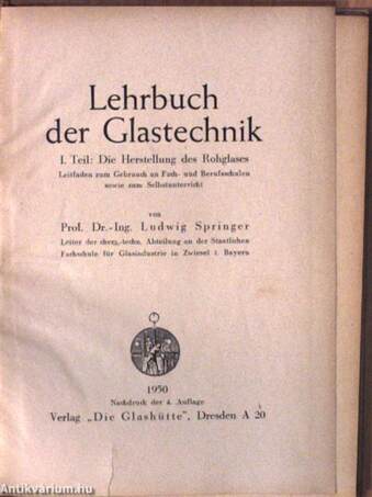 Lehrbuch der Glastechnik I.