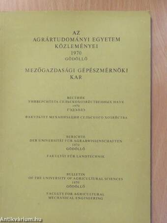 Az Agrártudományi Egyetem Közleményei 1970