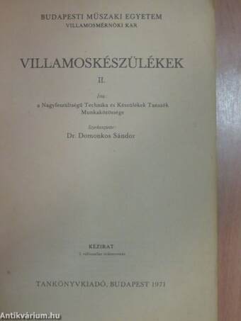 Villamoskészülékek II.