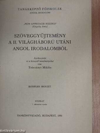 Szöveggyűjtemény a II. világháború utáni angol irodalomból