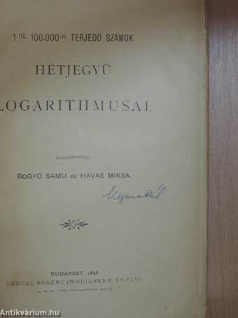 1-től 100.000-ig terjedő számok hétjegyü logarithmusai