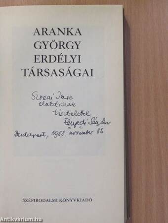 Aranka György erdélyi társaságai (dedikált példány)