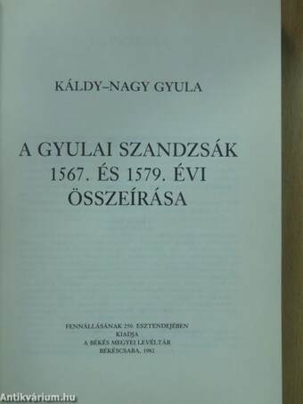 A gyulai szandzsák 1567. és 1579. évi összeírása